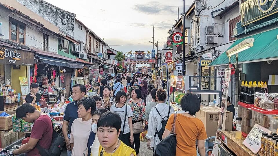 Jonker Street Night Market beneath its entrance arch in Melaka