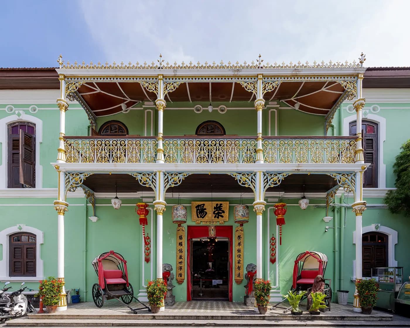 The green street facade of Pinang Peranakan Mansion in George Town