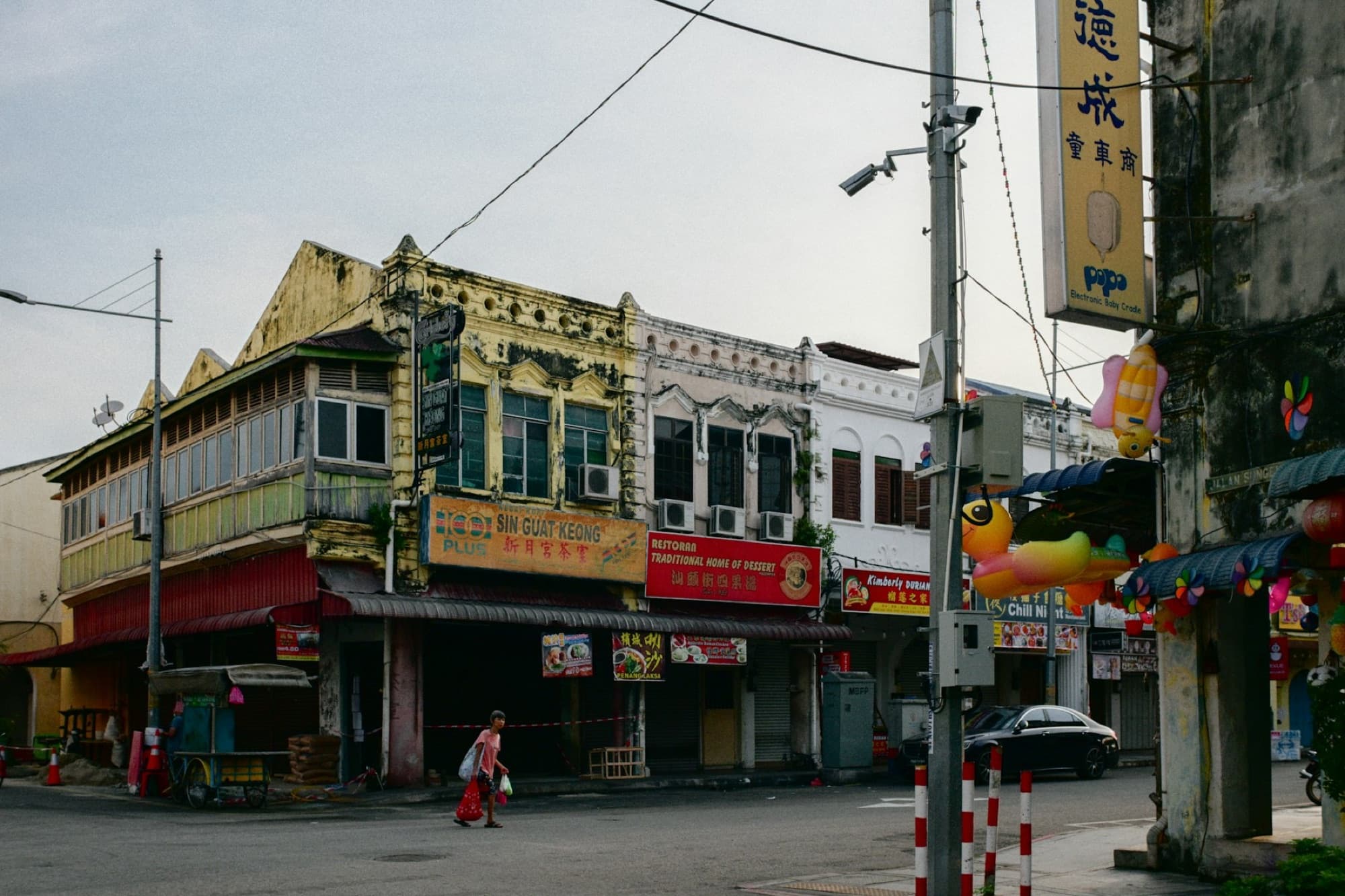 Colourful heritage shophouses on a Penang street corner