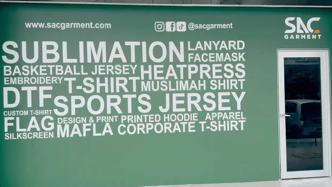 SAC Garment branded service wall and entrance shown in its Shah Alam welcome video