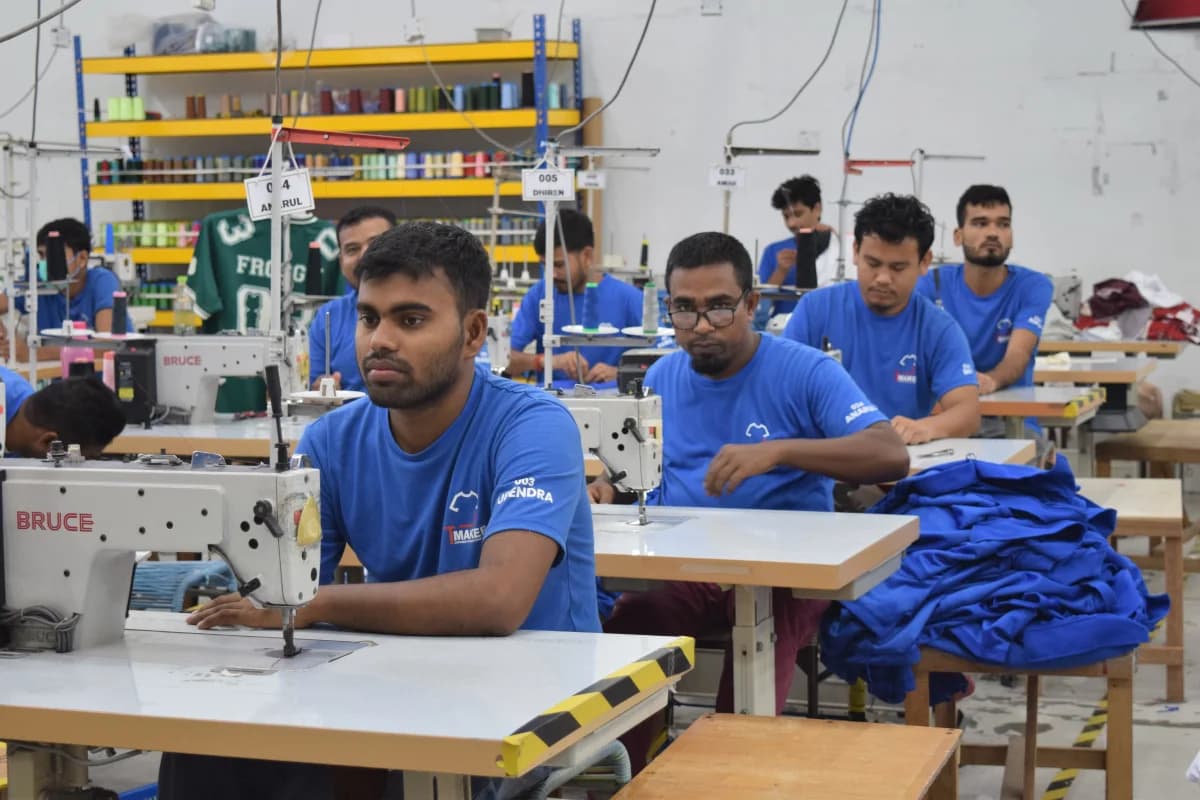 TMaker sewing team working on its apparel production floor